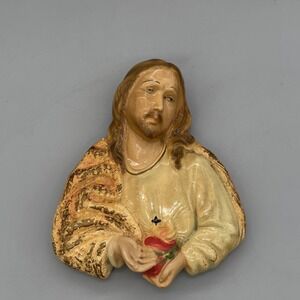 Vintage Sacred Heart of Jesus Plaster Chalkware Torso Bust Hanging Wall 6.5"